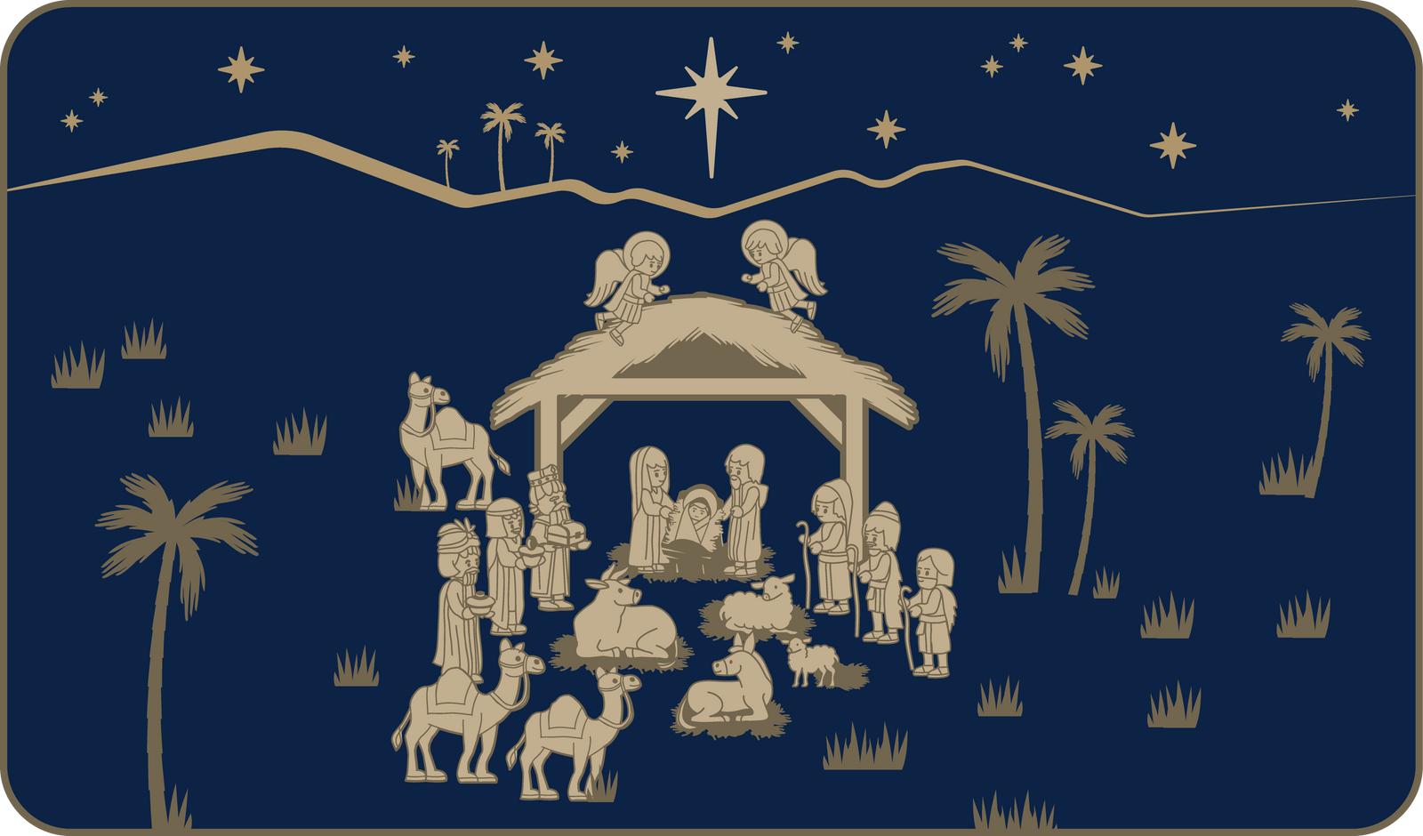 Jesus in manger in blue and gold